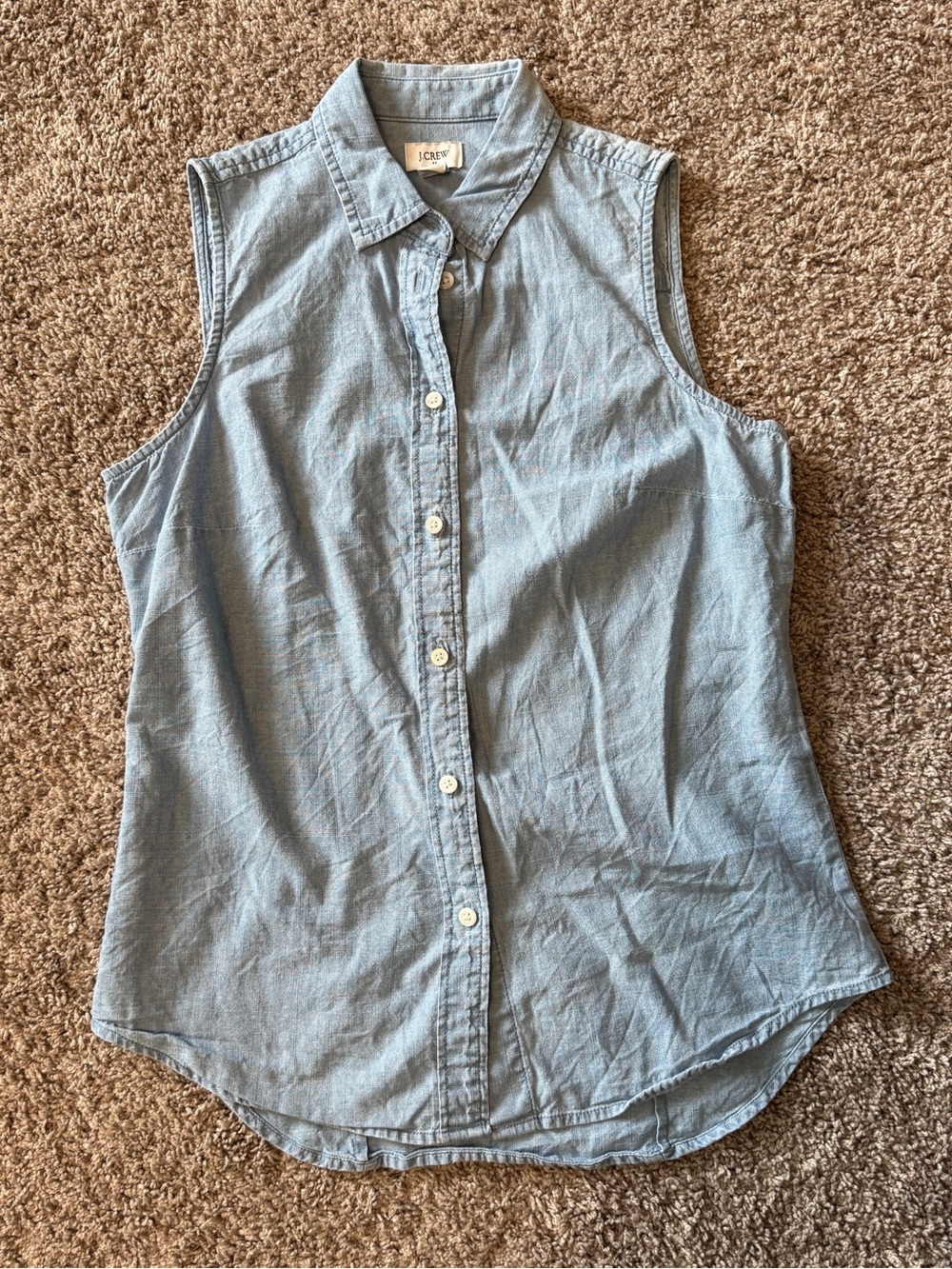 J. Crew Light Blue Sleeveless Button-Down Chambray Top
